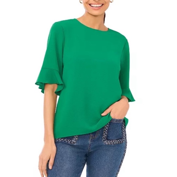 CeCe Blouse Bundle 3 Tops Green Blue White Floral Short Sleeve size small - Picture 5 of 11